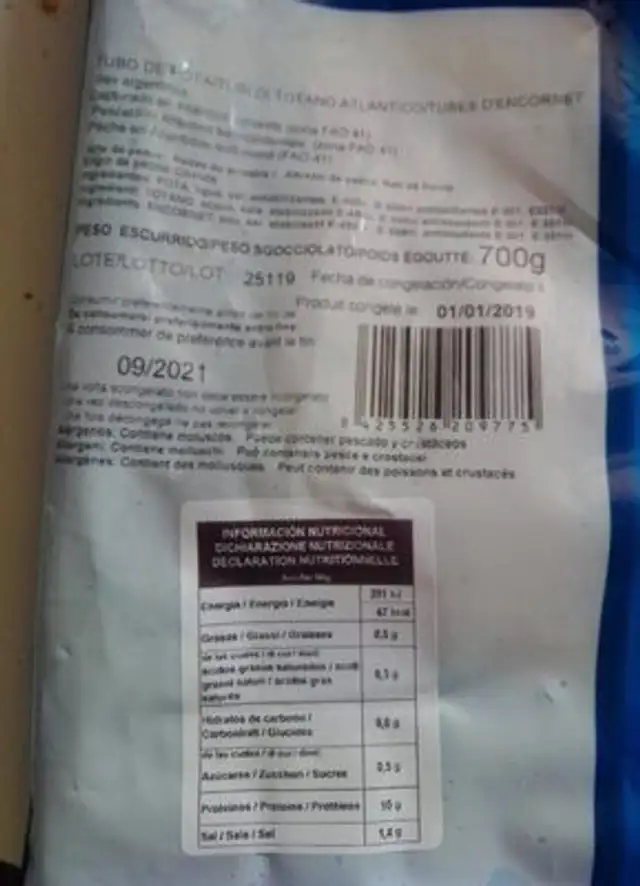 Tubo de pota nutrition facts table