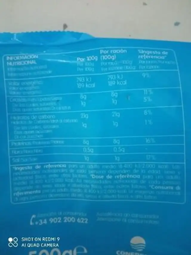 Palitos de pescado ingredients label