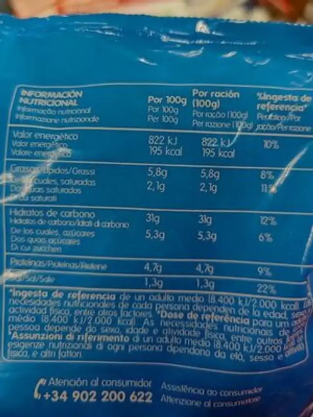 Mini empanadillas de atún nutrition facts table