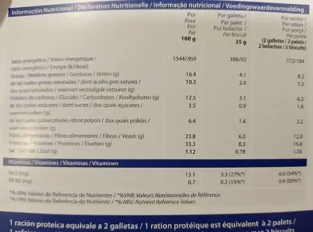 Biscuit noisettes nutrition facts table