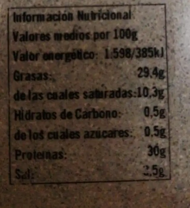 Jamón de cebo ibérico 50%raza ibérica nutrition facts table