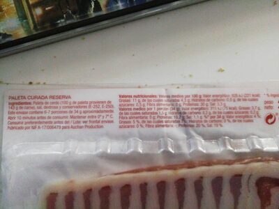 Paleta Curada Reserva ingredients label