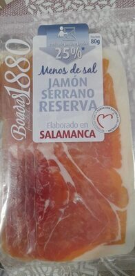 Jamón serrano reserva  menos de sal front packaging