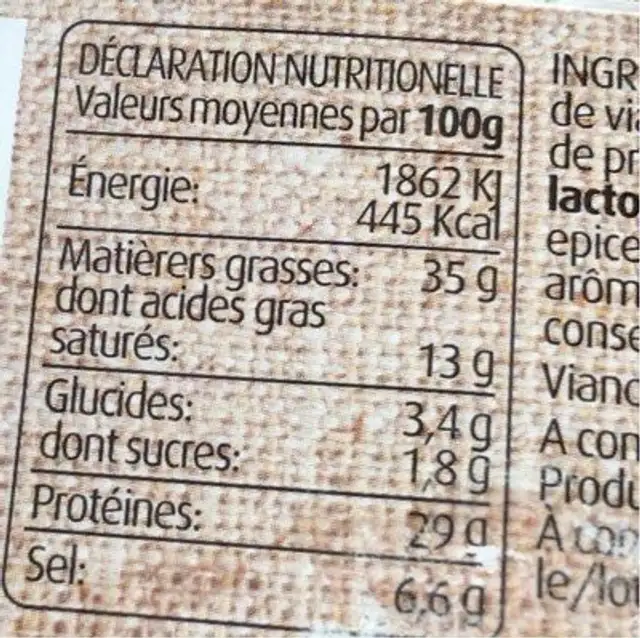 Fuet Extra Catalan 170G nutrition facts table