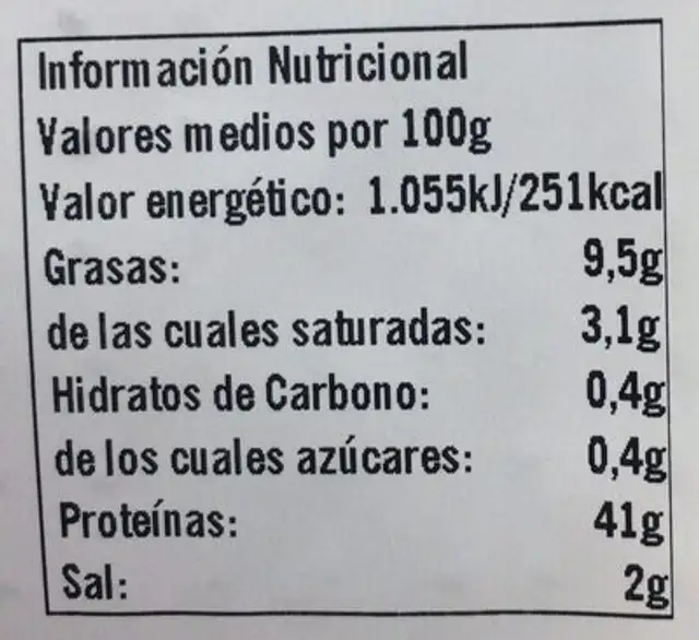 Lomo embuchado nutrition facts table