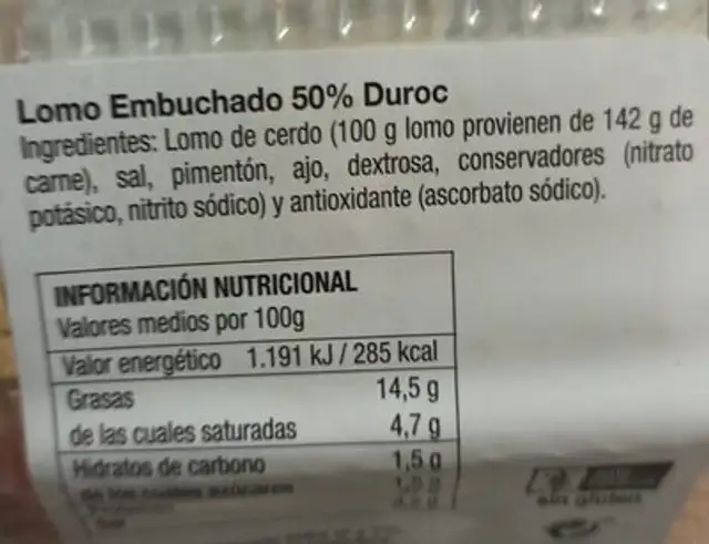 Lomo embuchado nutrition facts table