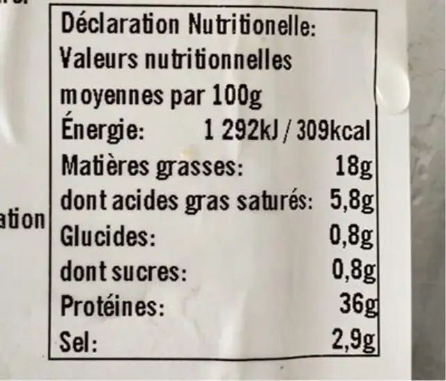 Lomo de cebo iberique nutrition facts table