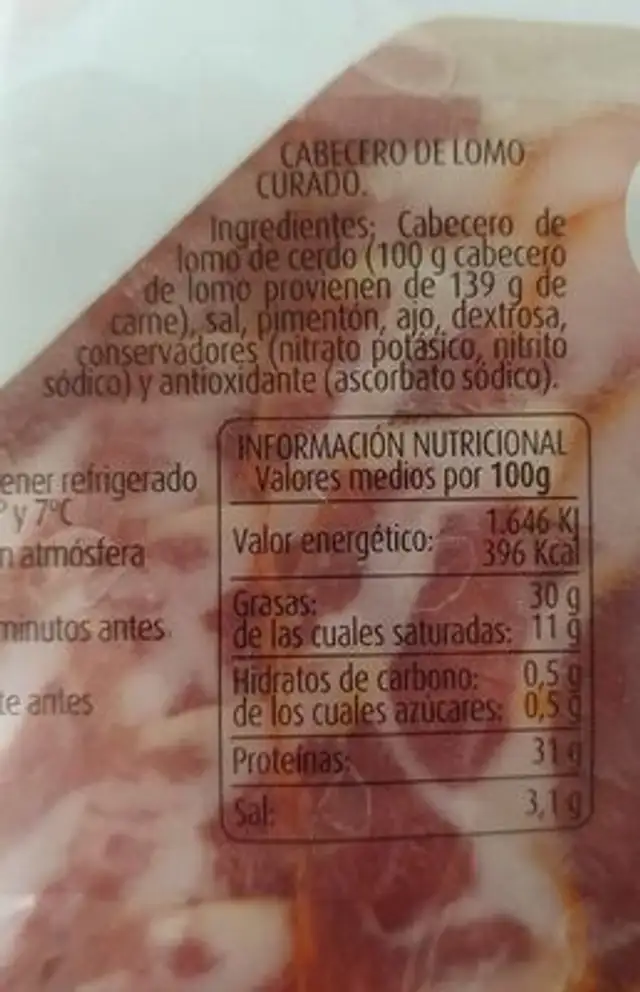 Lomo alto selección nutrition facts table