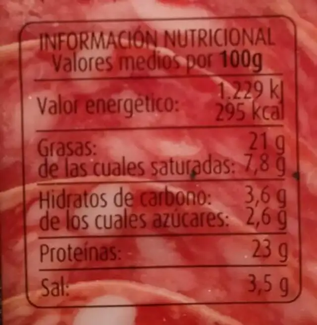 Salchichón Extra nutrition facts table