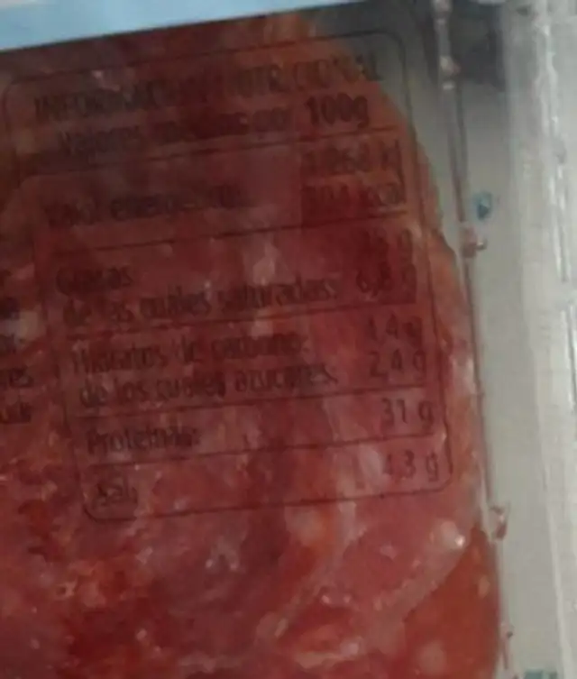 Longaniza de pavo nutrition facts table
