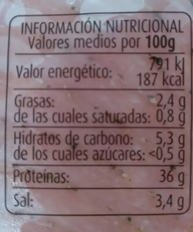 Pechuga de pavo pimienta nutrition facts table
