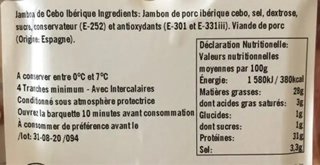 manuel de montejo nutrition facts table