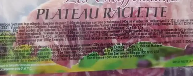 Chiffonade plateau raclett ingredients label