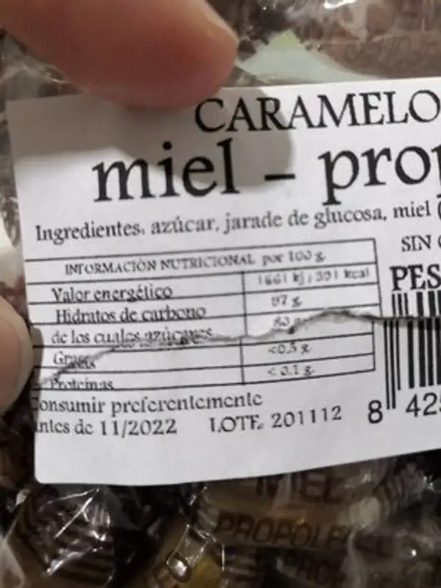 Caramelos miel-propóleo nutrition facts table