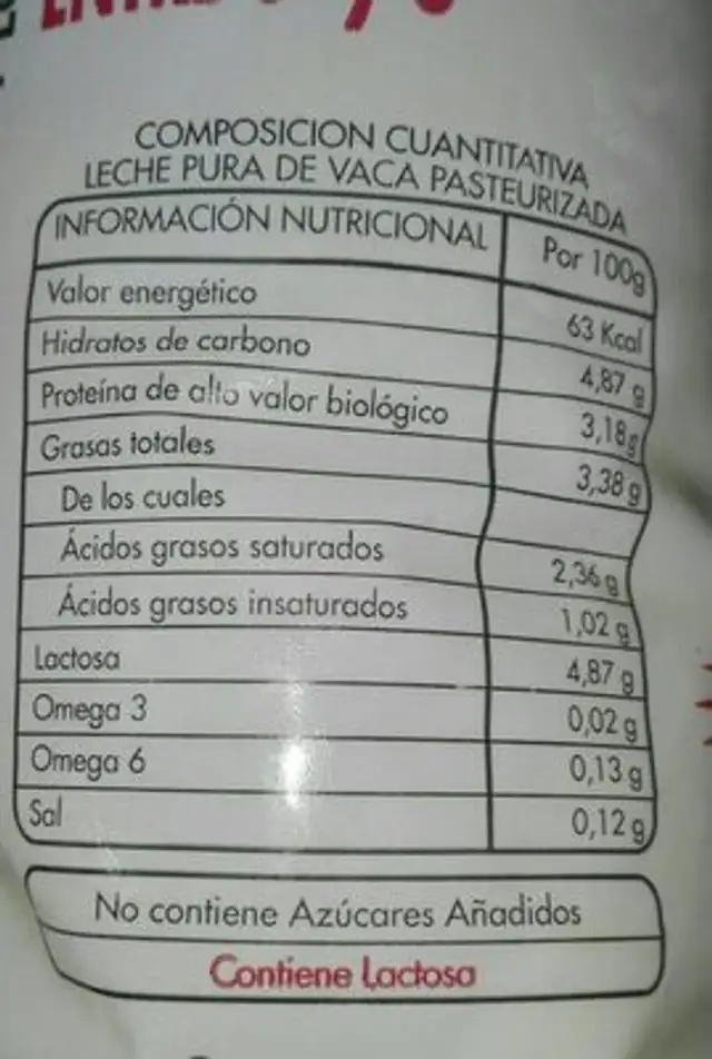 Leche fresca goleta nutrition facts table
