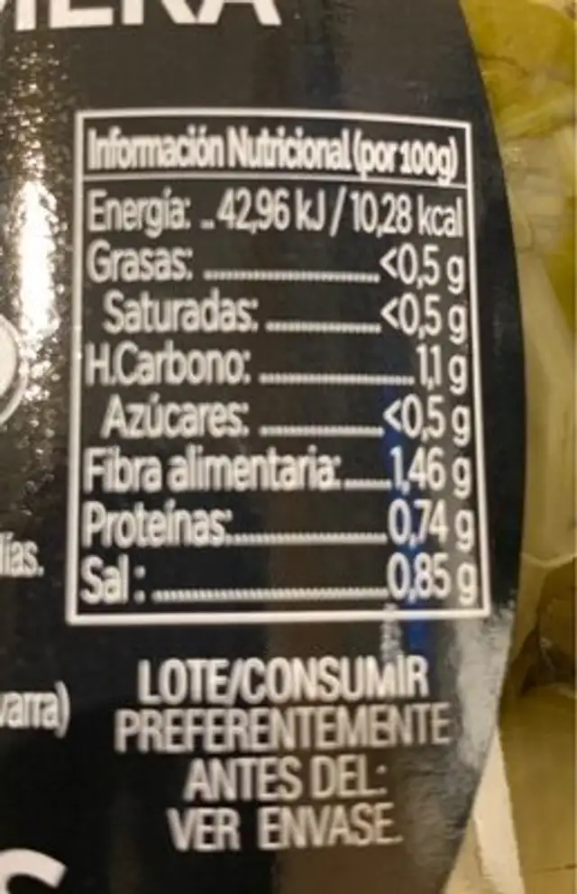 Acelga Primera nutrition facts table