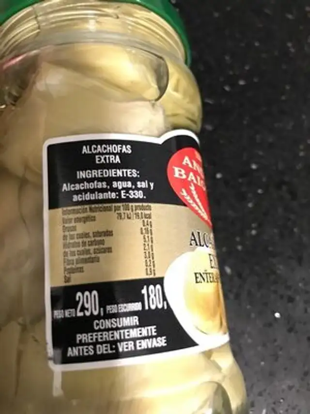 Alcachofas extra nutrition facts table