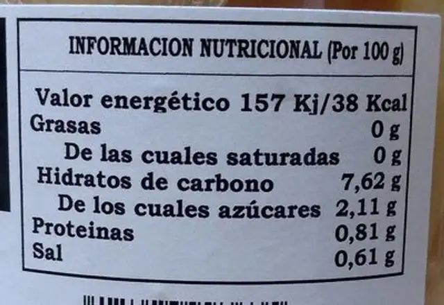 Puerros al natural nutrition facts table