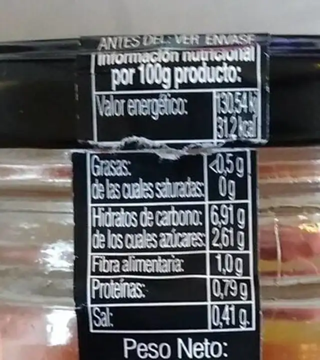 Pimientos piquillo enteros extra nutrition facts table