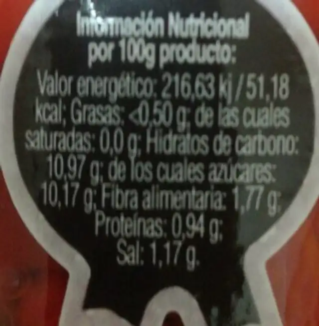 Ensalada de pimientos del piquillo de primera nutrition facts table