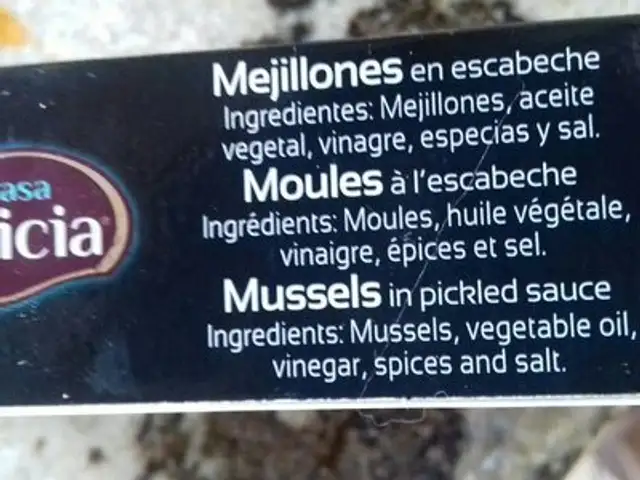 Moules à l'escabeche ingredients label
