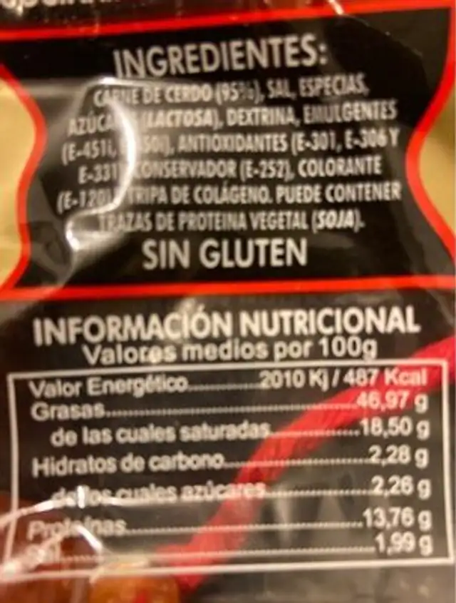 Chistorra de cerdo nutrition facts table