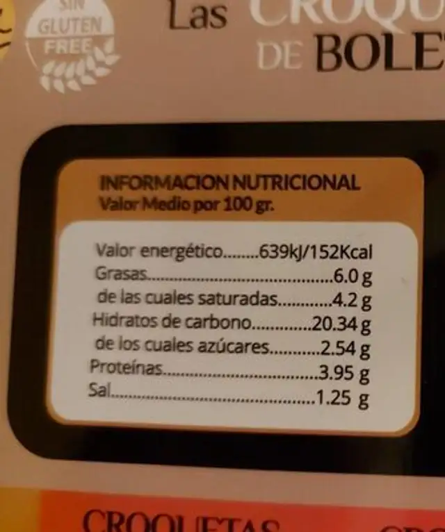 Croquetas  de boletus nutrition facts table