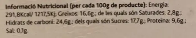 Torró de Xixona nutrition facts table