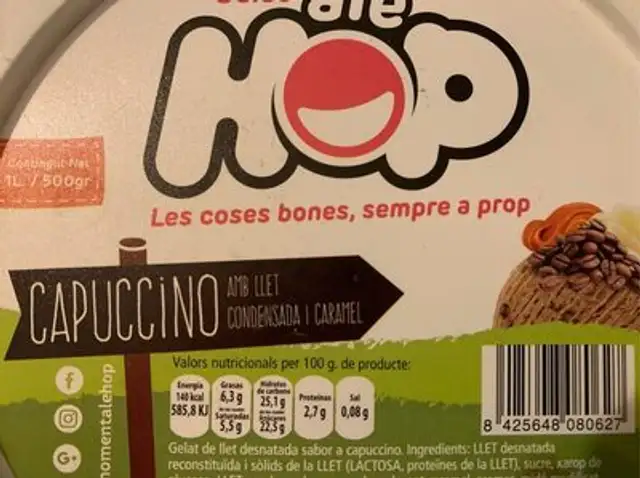 Gelat Ale Hop Capuccino nutrition facts table