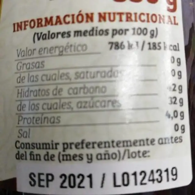 Mermelada de Ciruela nutrition facts table