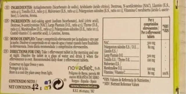 Llantediet respir nutrition facts table