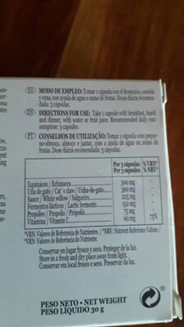 Unknown nutrition facts table