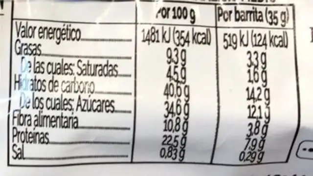 Linesbelt barrita sustitutiva sabor chocolate nutrition facts table