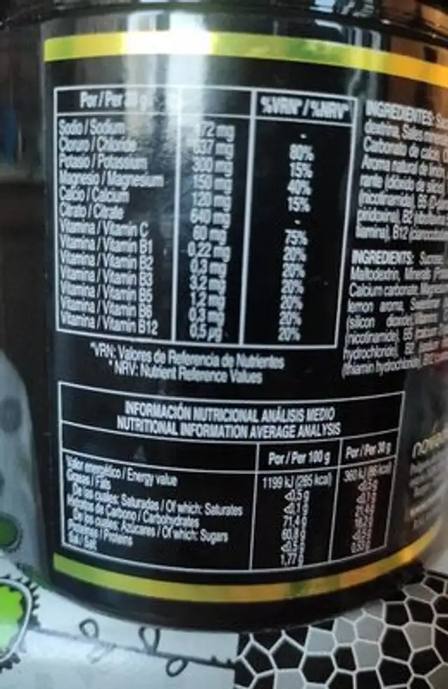 Trainer Isoton nutrition facts table