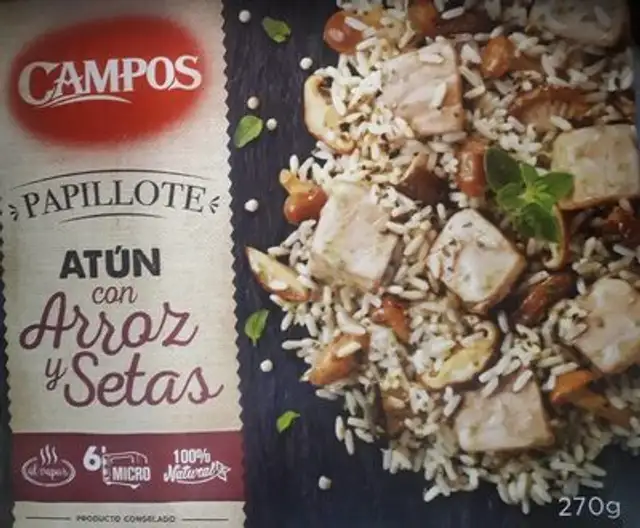 Papillote atun con arroz y setas