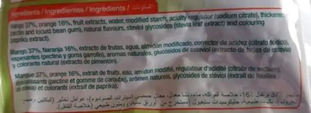 Doitfruit Mangue Orange ingredients label