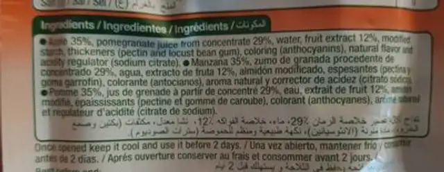 Smoo fruit ingredients label