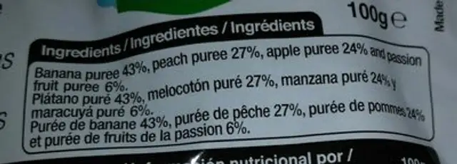 Natur fruit ingredients label