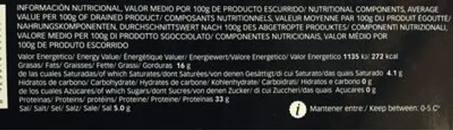 Lomo de Atún Ahumado (Lonchas) nutrition facts table