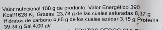 Salchichón nutrition facts table