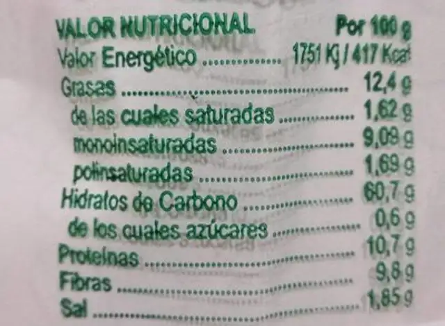 Pico integral al aceite de oliva nutrition facts table