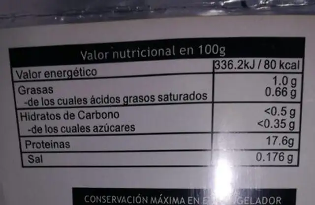 Filete halibut de Alaska nutrition facts table