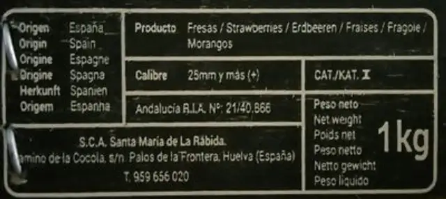 Fraises - Espagne ingredients label