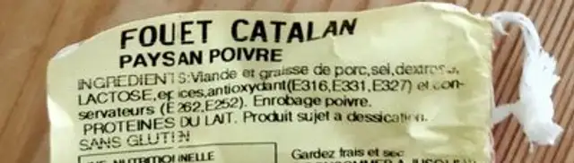 Fouet Catalan paysan poivre ingredients label