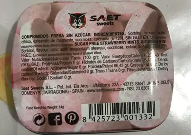 Dur fresh fraise nutrition facts table