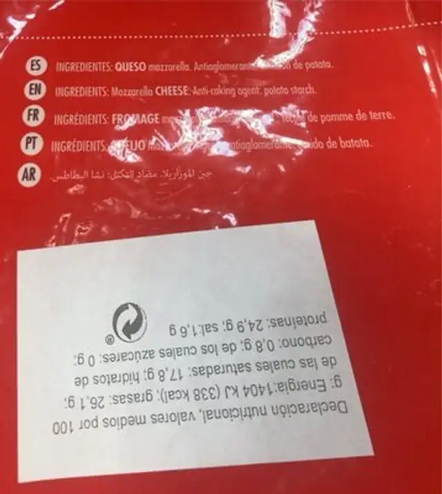 Queso rallado nutrition facts table