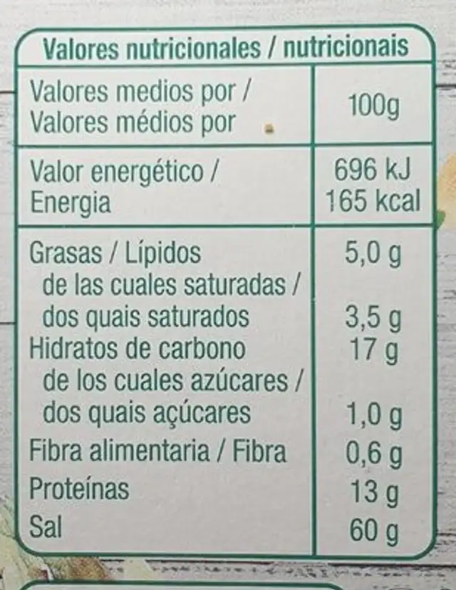 Caldo deshidratado de verduras nutrition facts table