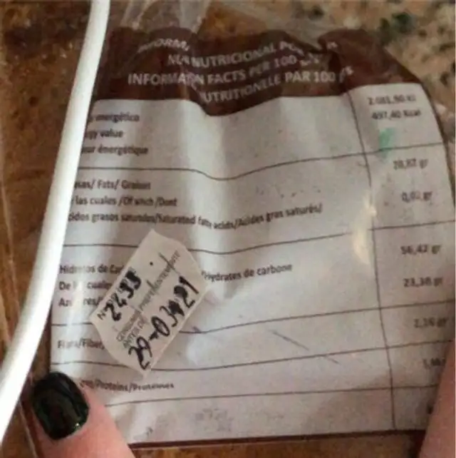 Rollos de pascua nutrition facts table