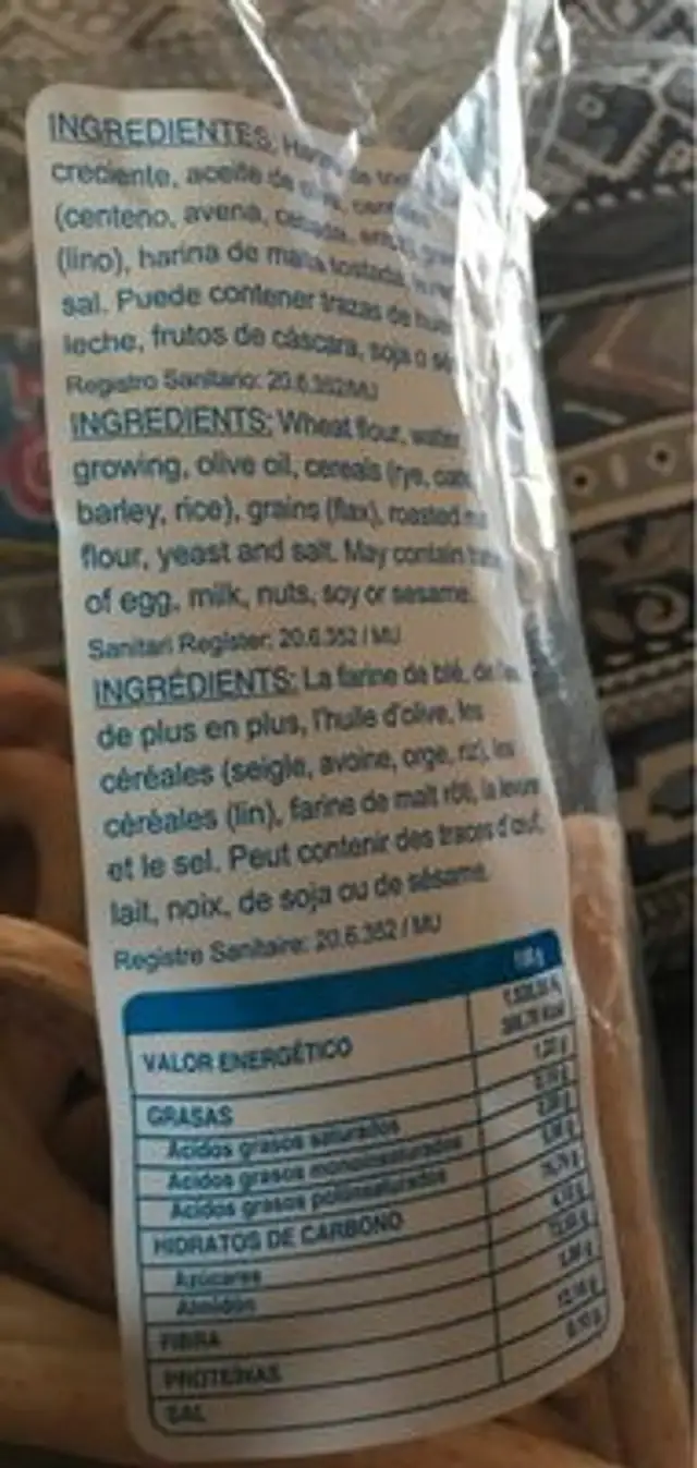 Roscas nutrition facts table