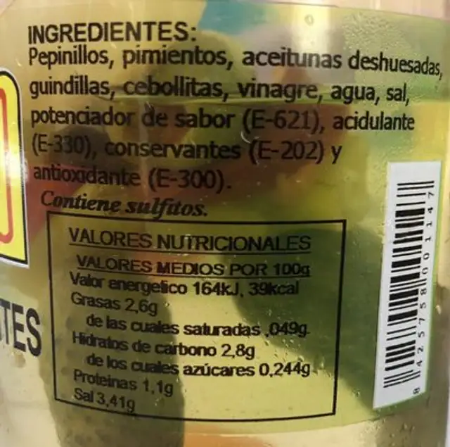 Brochettes piquantes ingredients label